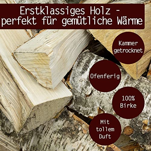 Brennholz Kaminholz Birkenholz Holz Auswahl 5- 500 kg Birke Für Ofen und Kamin Kaminofen Feuerschale Grill Feuerholz Holzscheite 25 cm Kammergetrocknet Flameup, Menge: 120 kg-5