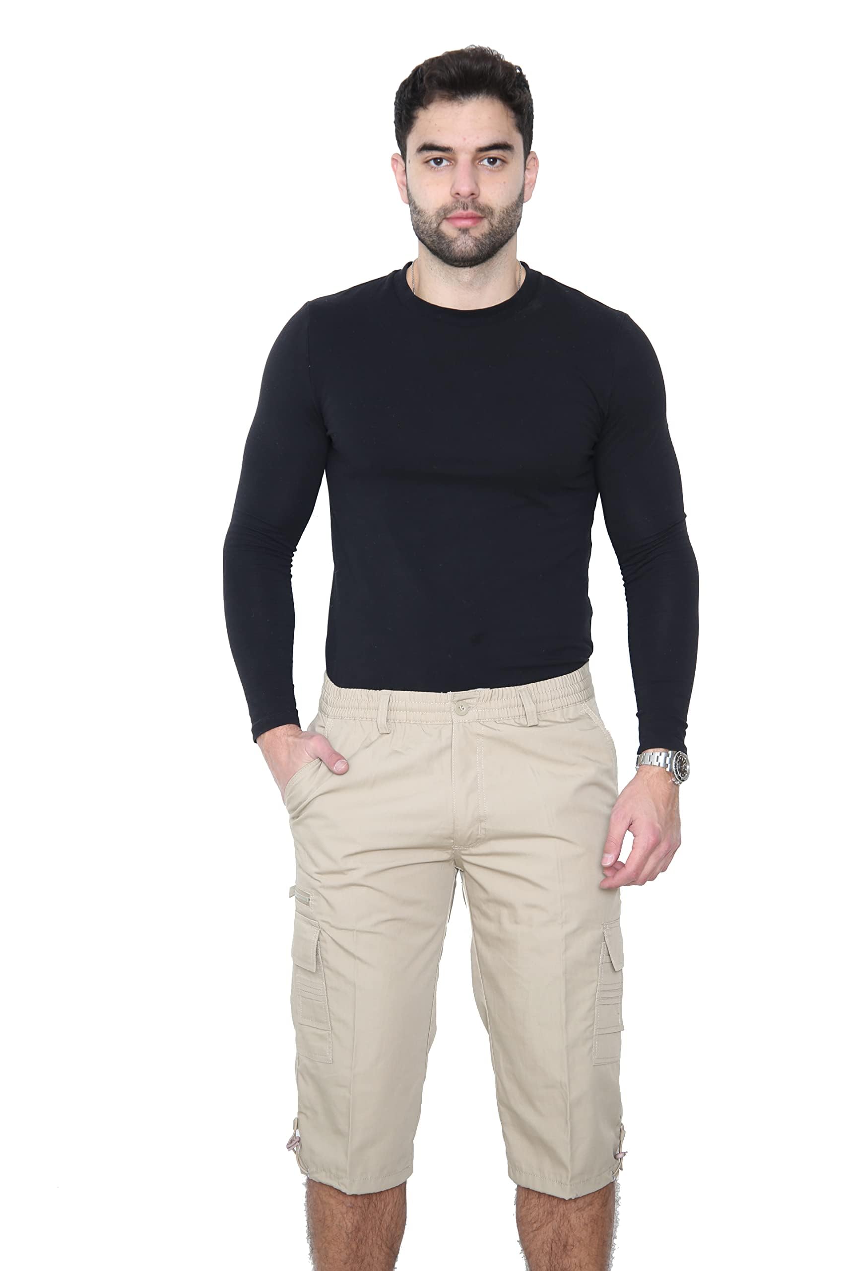 Jade Impex Men's Plain Three Quarter Cargo Shorts | Stretchable, Versatile, Comfortable, and Stylish Short with Pockets for Summer Activities