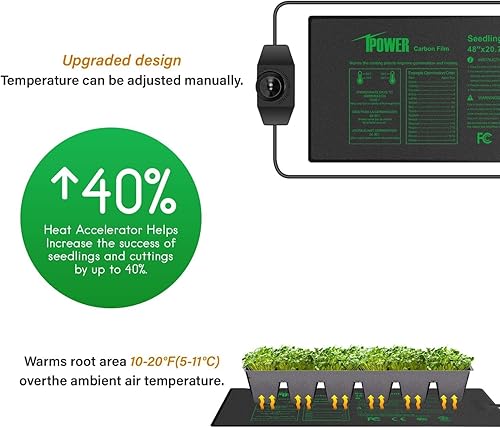Miniatura 30 de iPower Alfombrilla térmica para plantas con controlador digital de temperatura doble, almohadilla térmica con certificación MET, 48 x 20.75