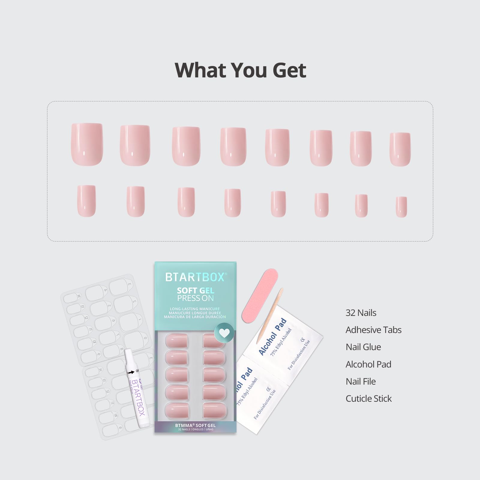 BTArtbox Press On Nails French Tips - 32 Pcs Short Square False Nails With Nail Glue and Adhesive Nail Tabs, No Fade Out Stick On Nails in 16 Sizes, Soft Gel Fake Nail for Women, Classic White — view 72