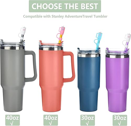 Miniatura 10 de Paquete de 12 popotes y fundas de repuesto para vaso Stanley Adventure de 40 onzas, popotes de silicona reutilizables con cepillo de limpieza,