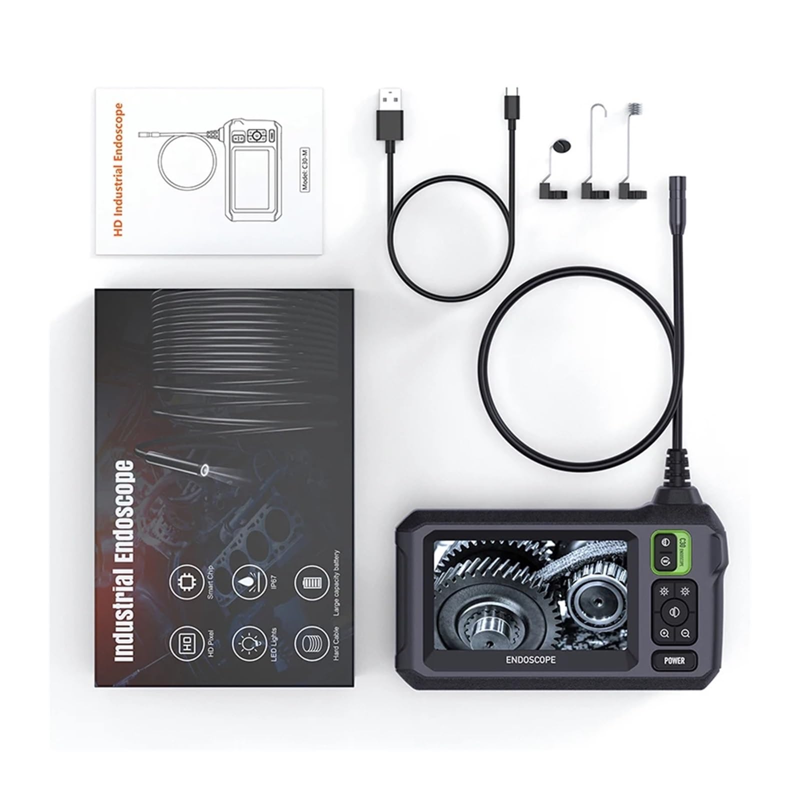 Endoscope Camera 4.3 Inch Screen 1080P HD Industrial Endoscope Camera IP67 Waterproof Car Pipe Inspection With 8 LEDS 8mm Lens(10m,Dual Lens)