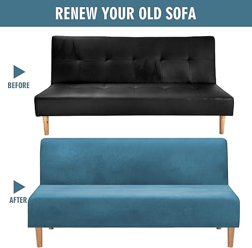 Miniatura 5 de ele ELEOPTION Funda elástica de terciopelo para futón, funda para sofá o cama, funda elástica para futón, funda de colchón con parte inferior