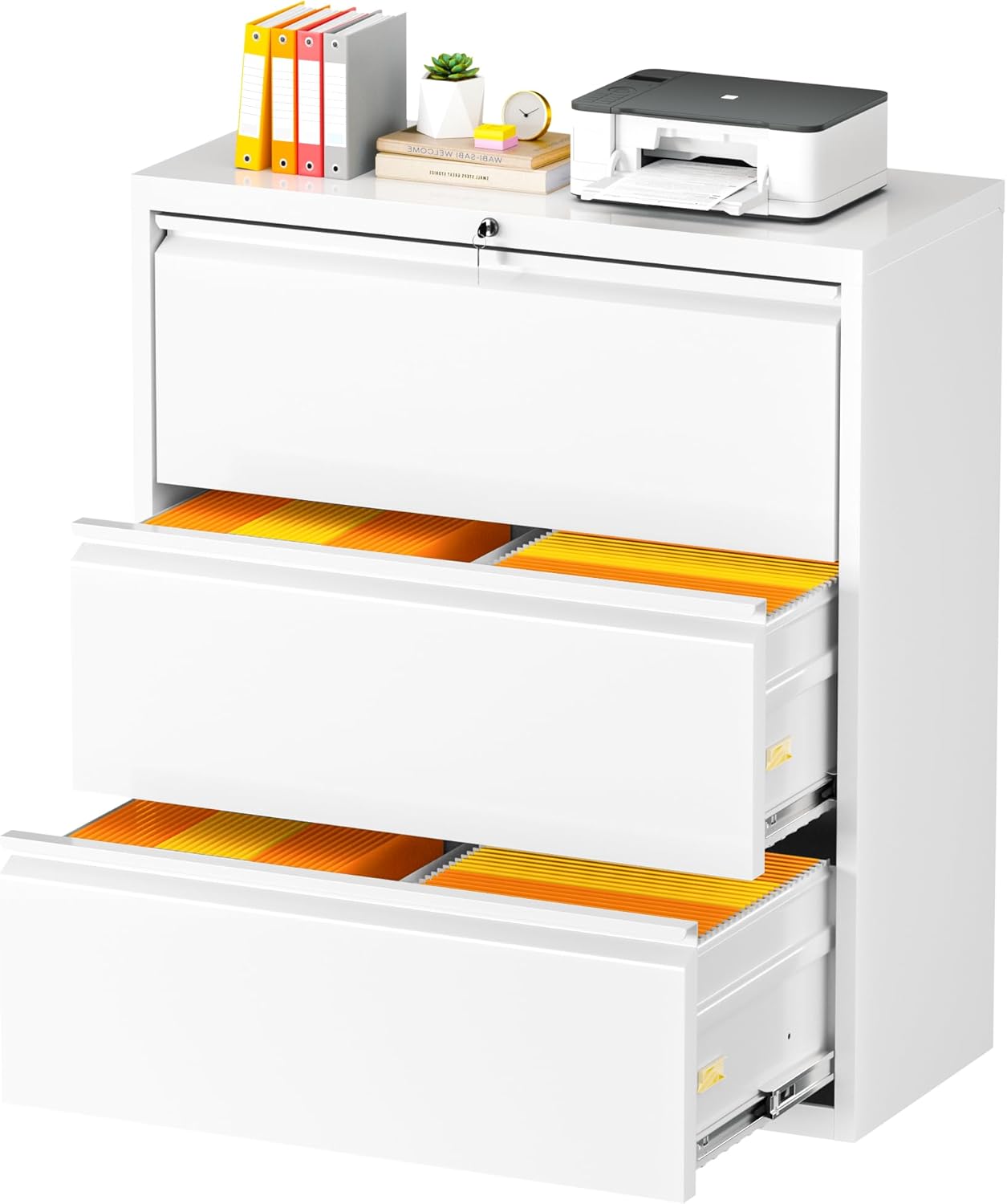 INTERGREAT White 3 Drawer Lateral File with Lock