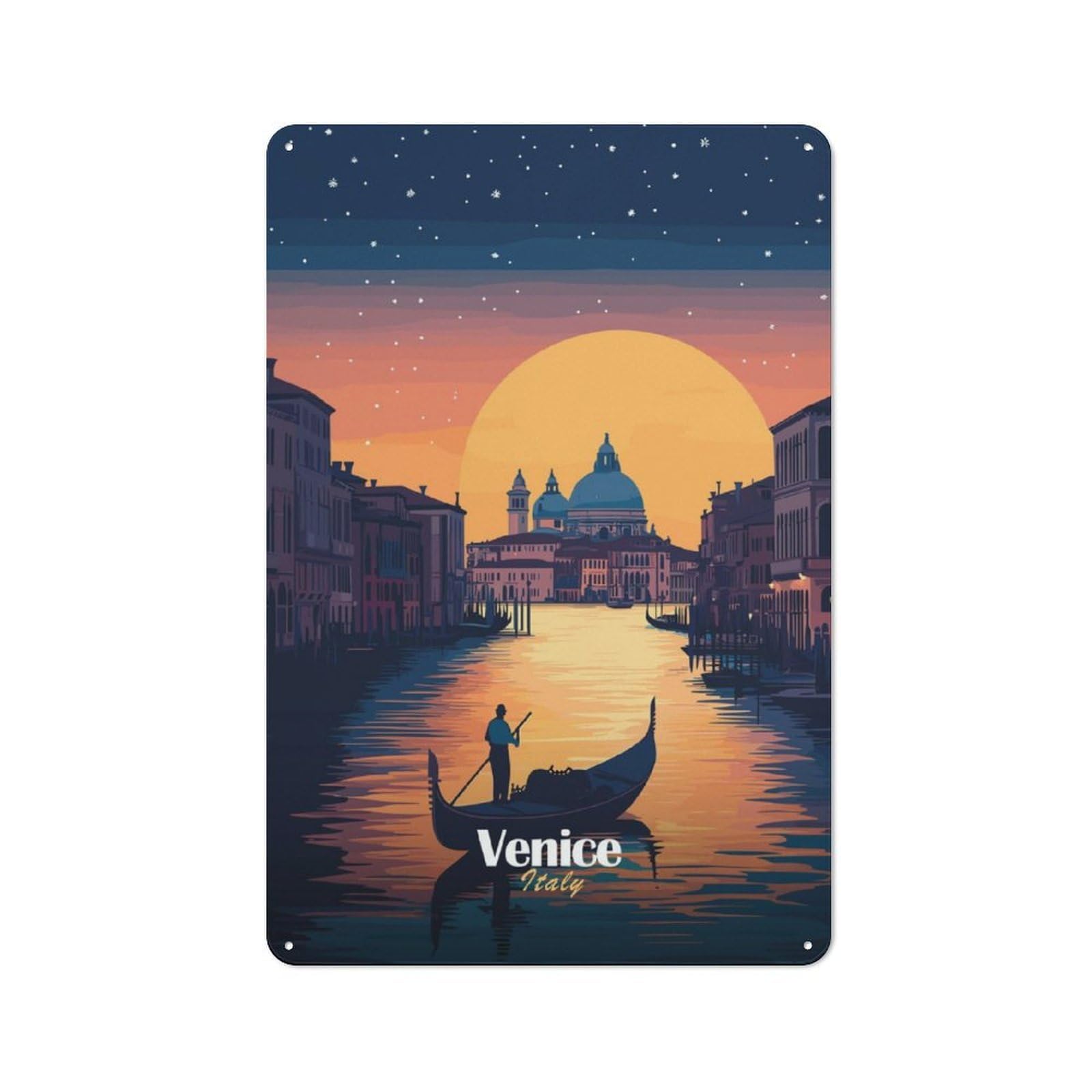 Junmoney Venice Sunset Gondola Metal Plaque 30X20cm With For Pub Or Café, Rustic Decor, For Garage, Workshop And Man Cave Decoration