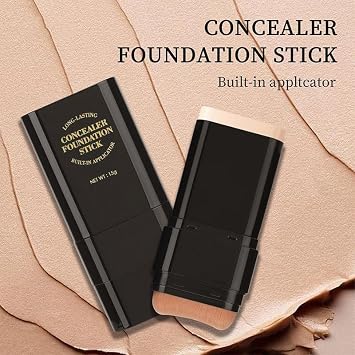 7 Color Dual Ended Foundation Stick, 2-in-1 Foundation Stick with Brush, Long Lasting Concealer FoundationStick Full Coverage, 2 in 1 Contours Concealer, Korean FoundationStick, Long-Lasting (02#)