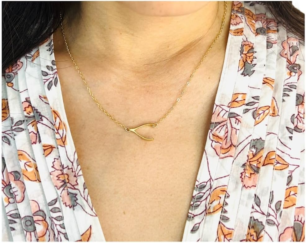 Sideways Wishbone Pendant Necklace – 14k Gold Fill, Rose Gold or Sterling Silver – Dainty Minimalist Good Luck Charm – Handmade Gift for Her