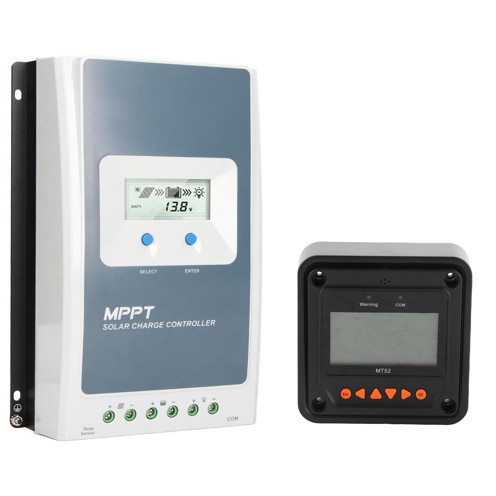 FTVOGUE Regolatore di Carica Solare, Regolatore di Batteria Solare MPPT 40A 12V 24V con Display LCD in Alluminio Pressofuso e Sonda di Temperatura per Utenti di Sistemi Solari Fuori Rete per Marini