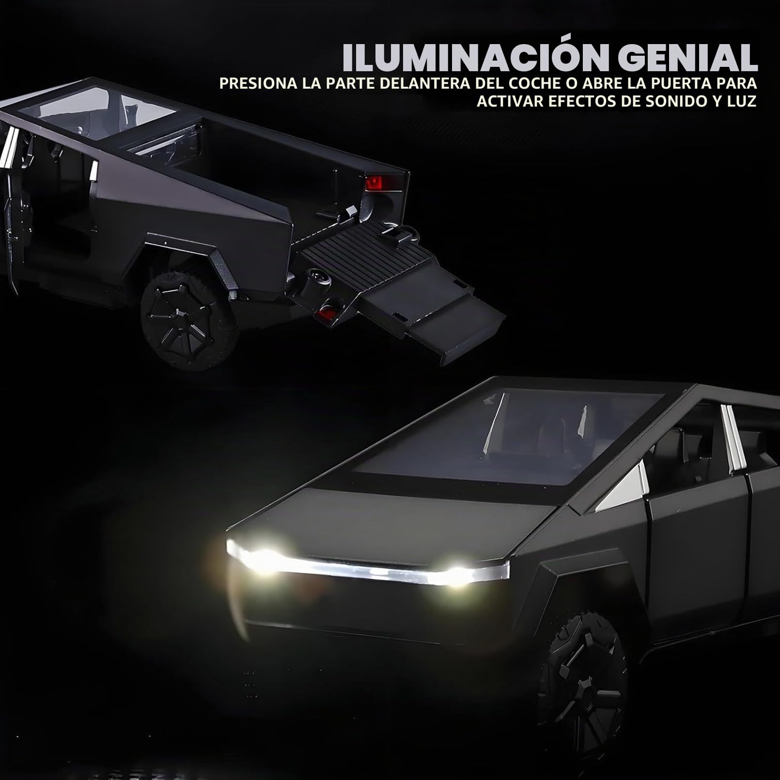 MODVOVO Tesla Truck Modelo de Coche 1:32,Coche de Juguete con Luz y Música,Función de Retroceso,Aleación Fundida a Presión,Juguete para Niños a Partir de 3 Años y Coleccionistas de Coches (Negro)