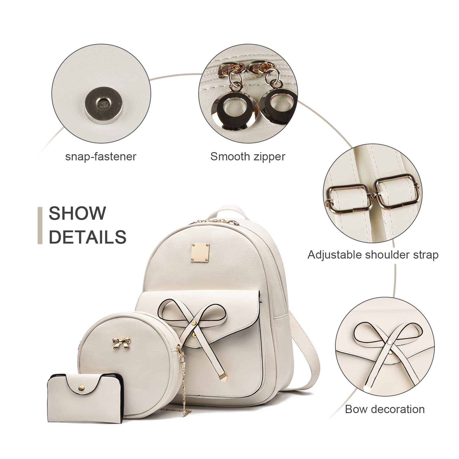 EVEOUT Damen Rucksack PU Leder Lässiger Tagesrucksack zum Reisen Schule Arbeit Schultertasche Rucksack Set