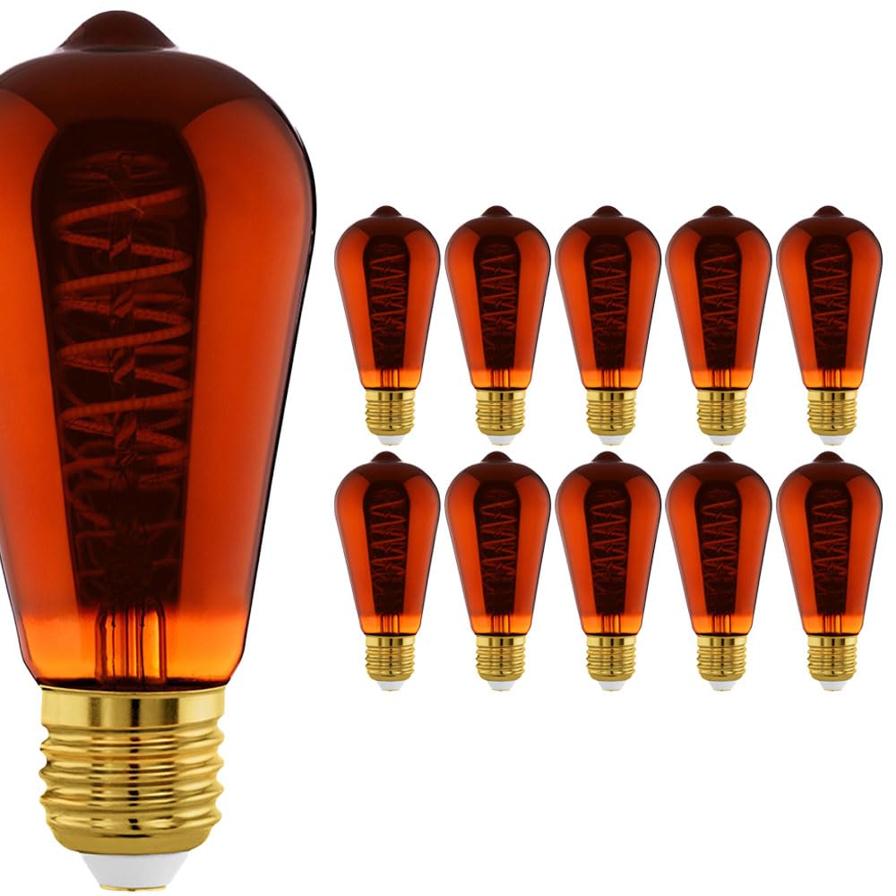 10er-Set LED Edison ST64 E27 Spiral Filament Lampe, 4W = 28W, Dimmbar, Kupfer Vintage Retro Leuchtmittel, 30lm, 2000K Extra Warmweiß