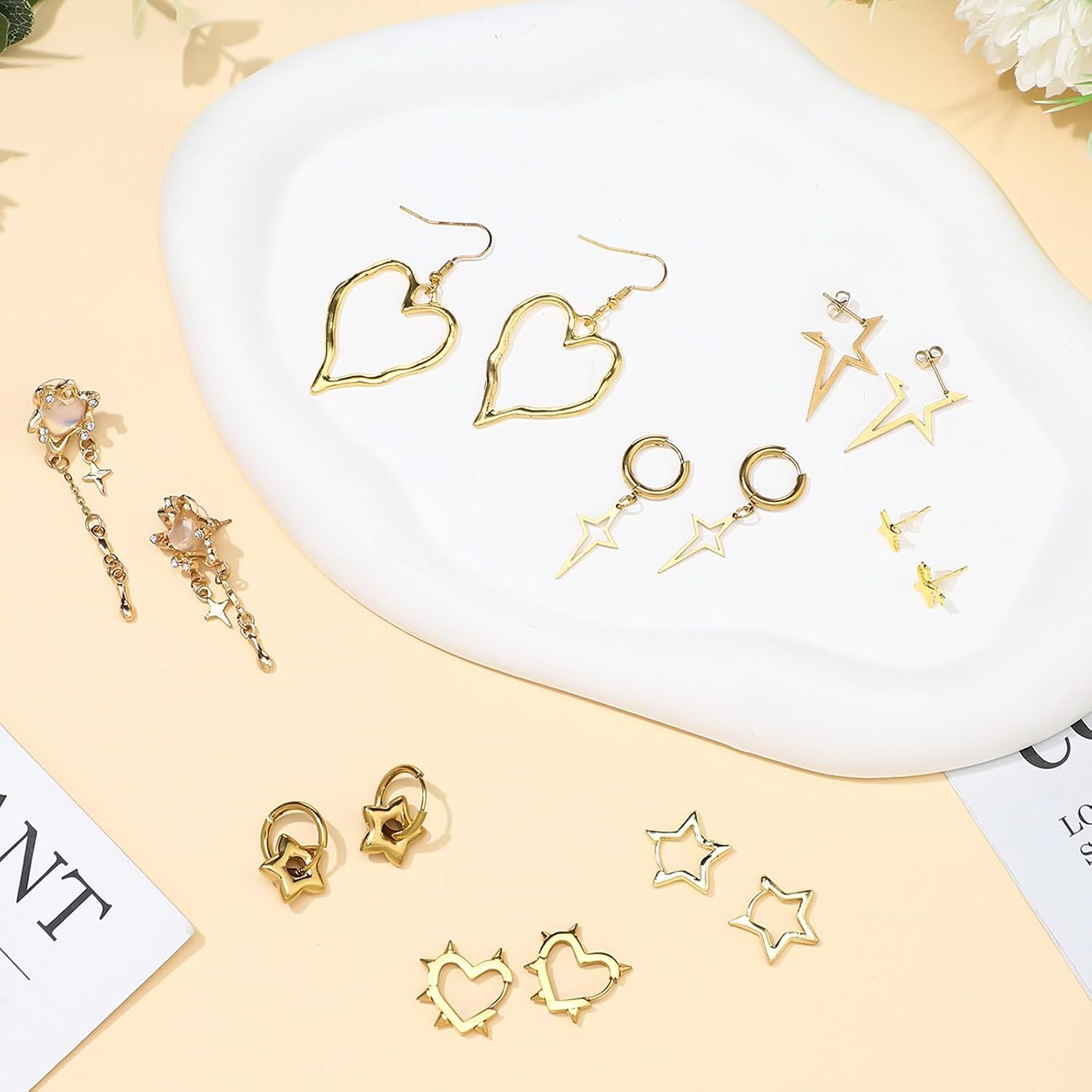 Quelay 8 Pairs Dangle Hoop Earrings for Men Women Punk Y2k Goth Gothic Tassel Chain Drop Star Moon Stud Huggie Earrings Gift