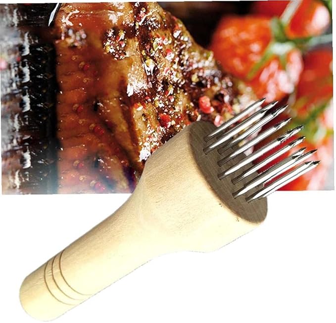 Martillo ablandador de carne acero inoxidable y madera miniatura 4