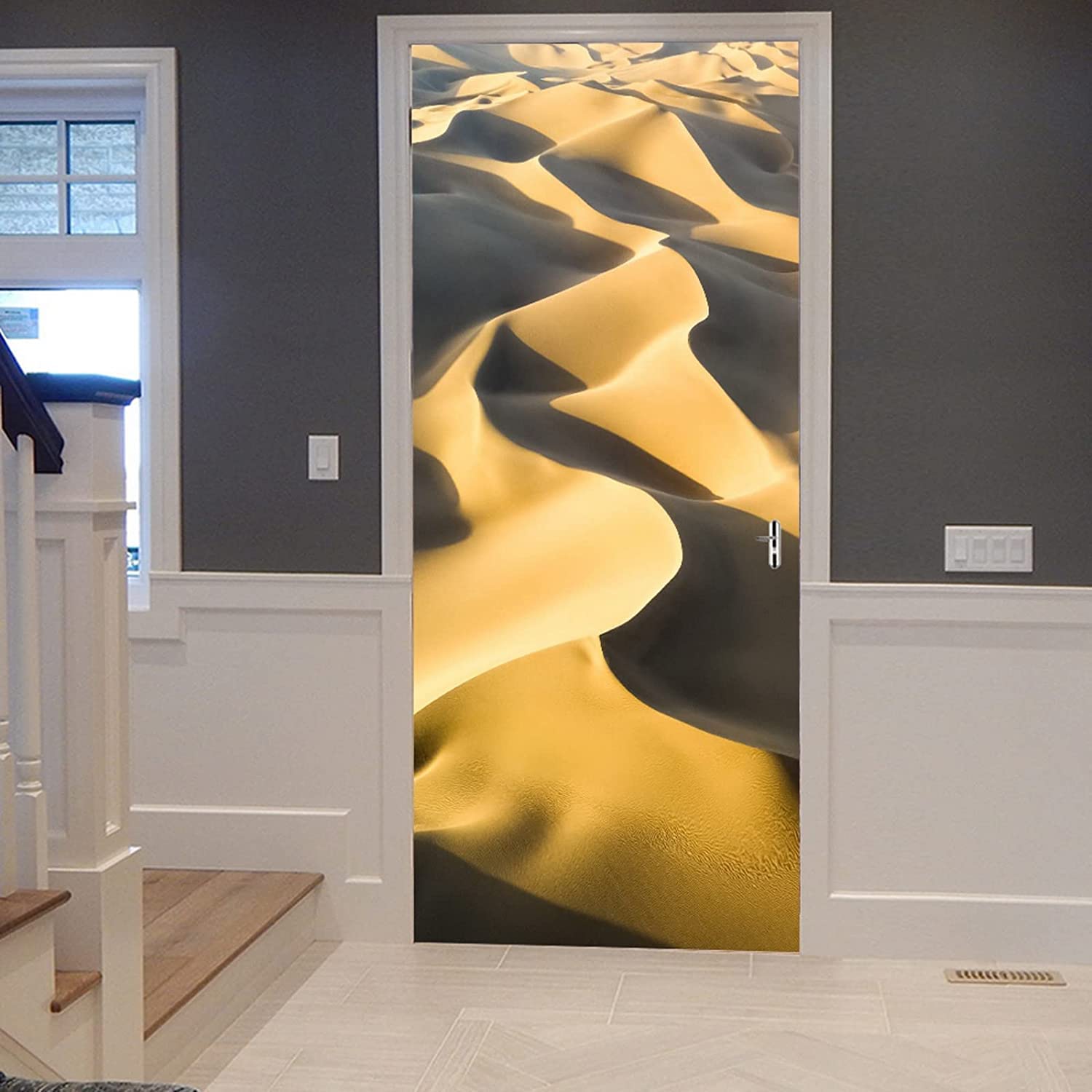 3D Door Stickers for Interior Doors Desert Sunshine Natural Scenery 95 X 215 Cm Self Adhesive Wallpaper Poster Wall Art Stickers Door Glass Mural for Bedroom House Office Bathroom Boys and Girls Room