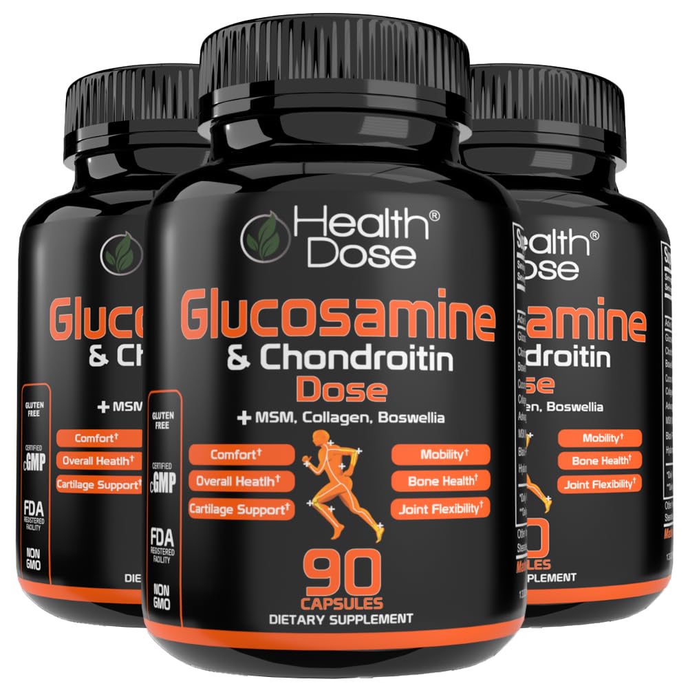 Glucosamine Plus Premium Joint Support - with MSM, Collagen & Boswellia - 90 Capsules - Antioxidant Properties for Cartilage Support, Joint Health & Mobility Pack of 3.