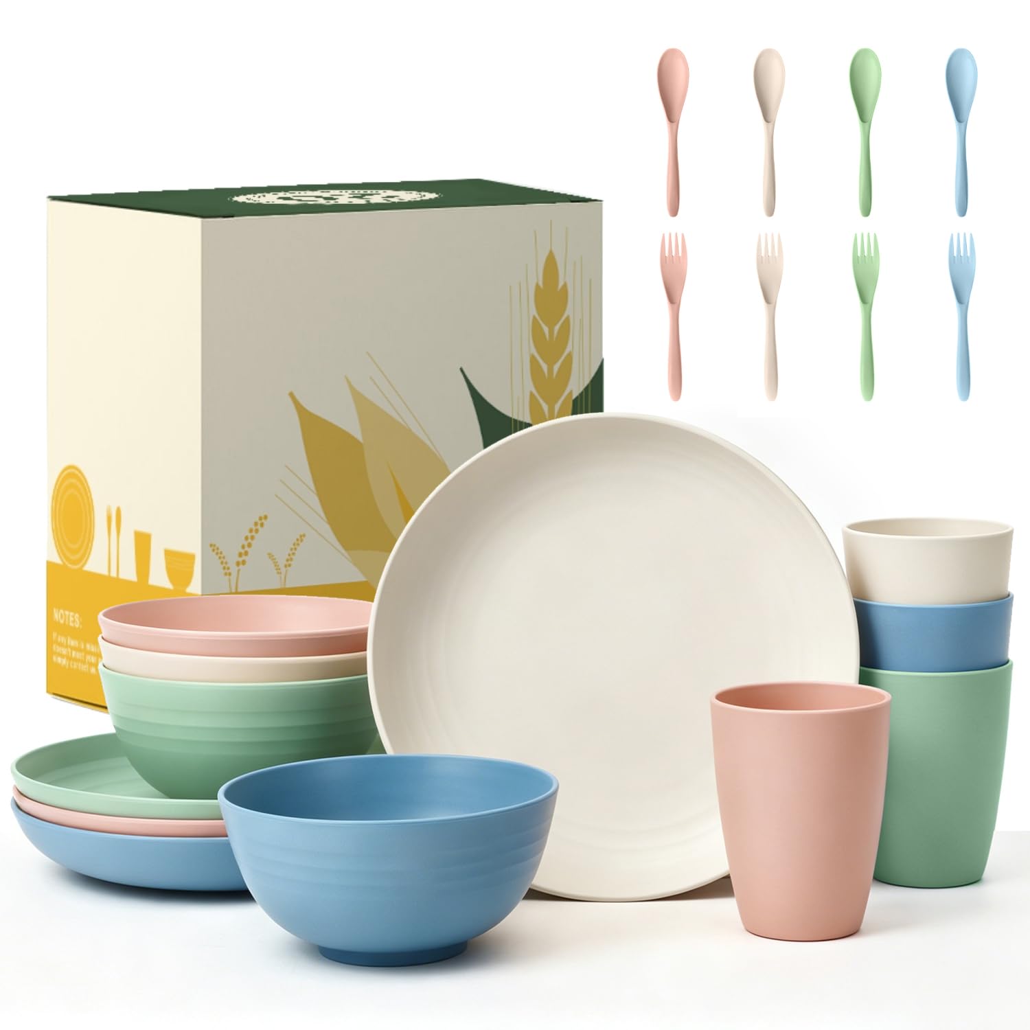 Wrova Plastic Dinner Set 20 Piece | Service Set for 4 | Unbreakable Cutlery Set, Microwave and Dishwasher Safe Plate Sets, Reusable Plates and Bowls Set for Kitchen, Camping, RV - Colorful — image 1