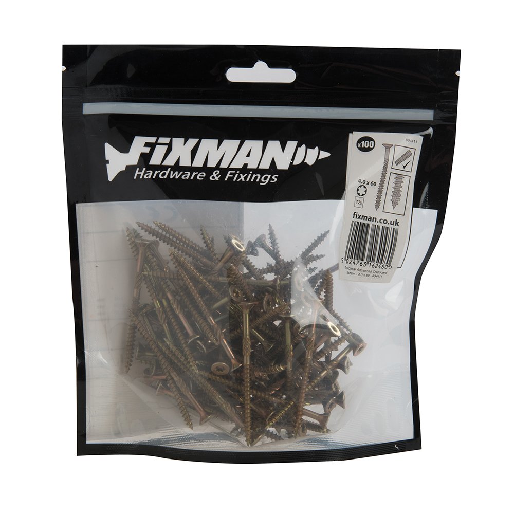 Fixman 804411 Goldstar Advanced Chipboard Screws 4.0 x 60mm 100pk