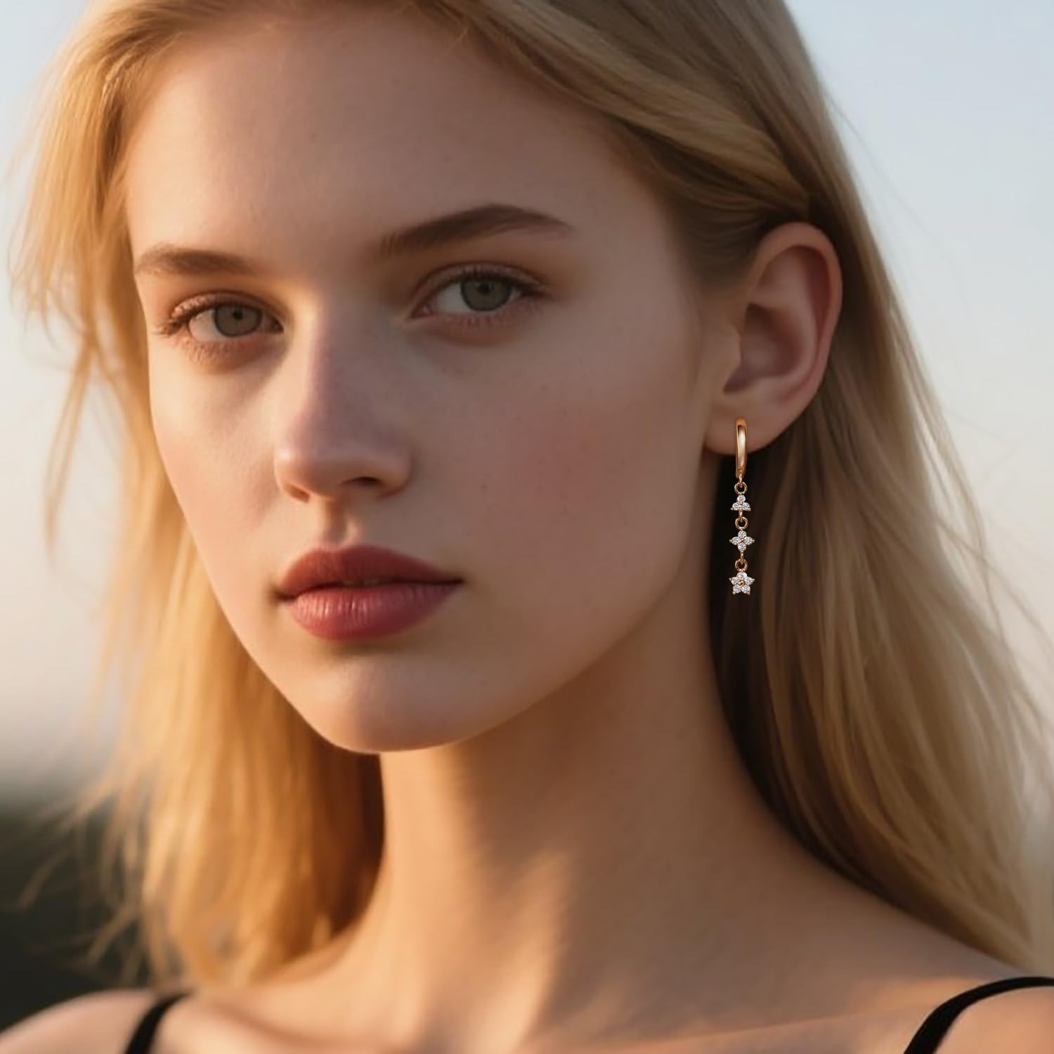 Reffeer Solid 925 Sterling Silver CZ Flower Chain Dangle Earrings for Women Teen Girls Chain Drop Hoop Earrings - Image 2