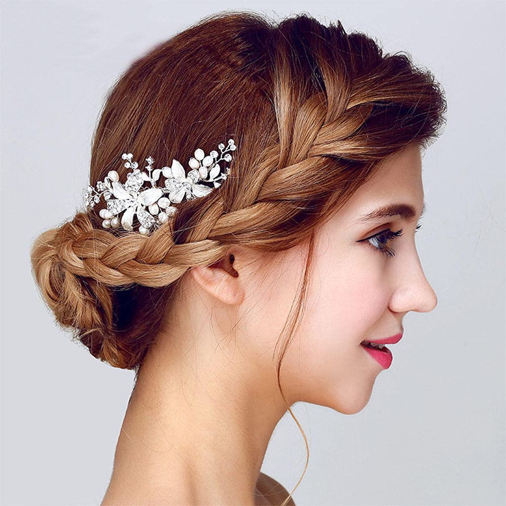 Braut-Blumen-Haarkamm, Braut-Vintage-Blumen-Haarkamm-Kopfschmuck, Legierungsperlen-Strass-Haarkamm-Schmuckzubehör, Abschlussball-Seitenkämme für Frauen und Mädchen