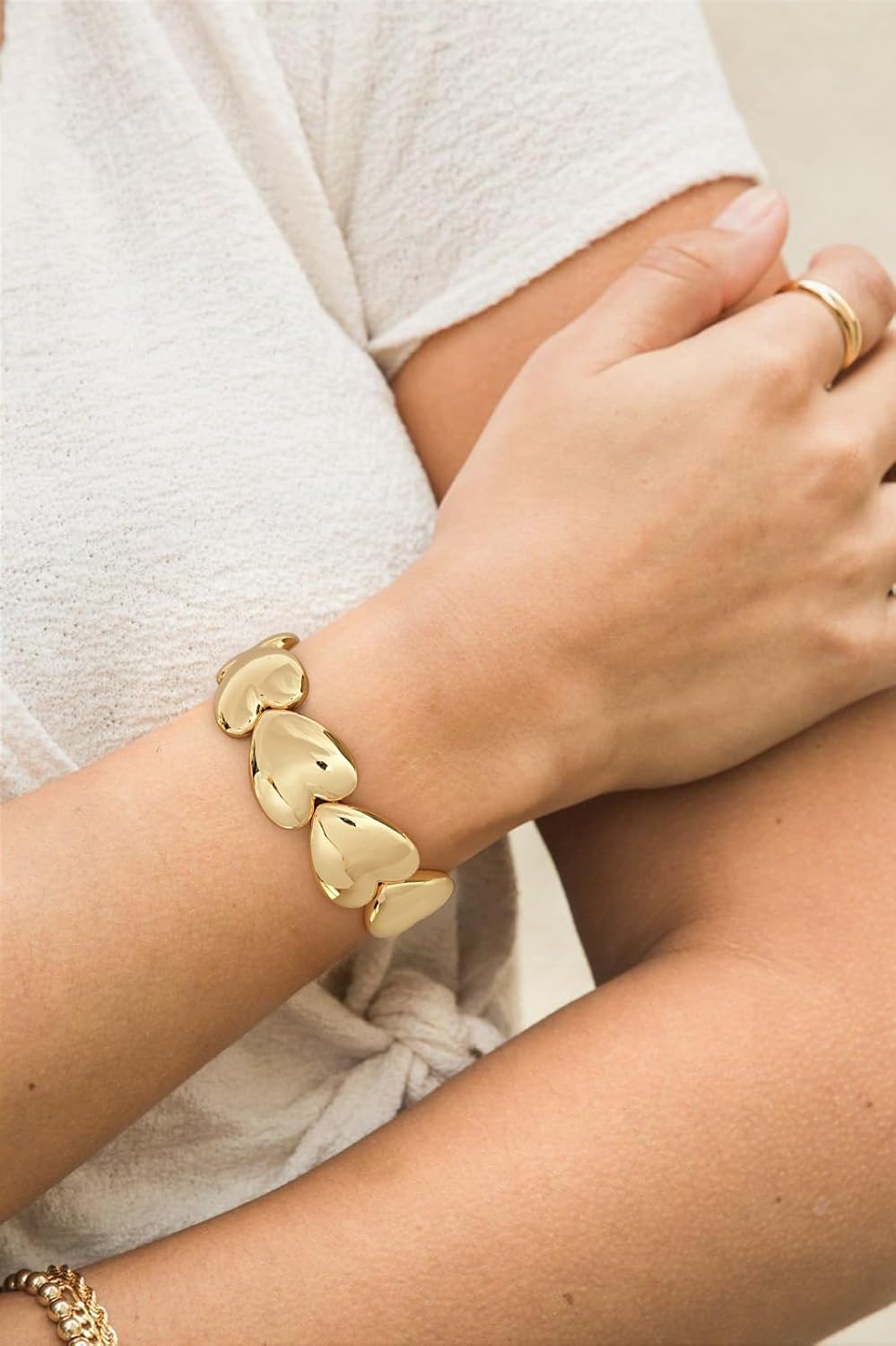 WOWORAMA Chunky Chain Bracelet for Women Adjustable Elastic Stretch Link Bracelets Thick Chunky Link Statement Bracelet Gold/Silver - Image 8