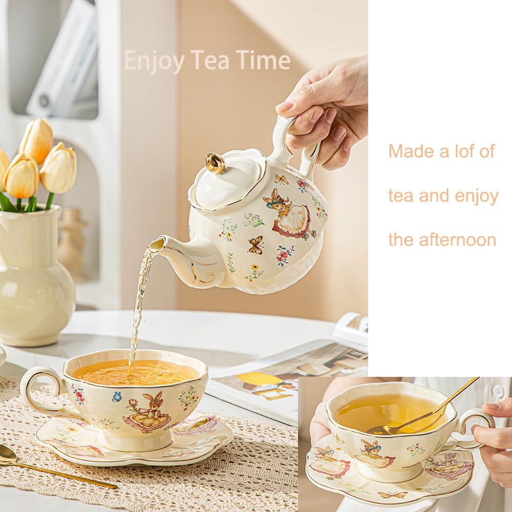 Domini Teapot cup combo,Teapot and Teacup for One,Tea Cup and Saucer Set-Tea Pot Set Gift for Women(Lemon)