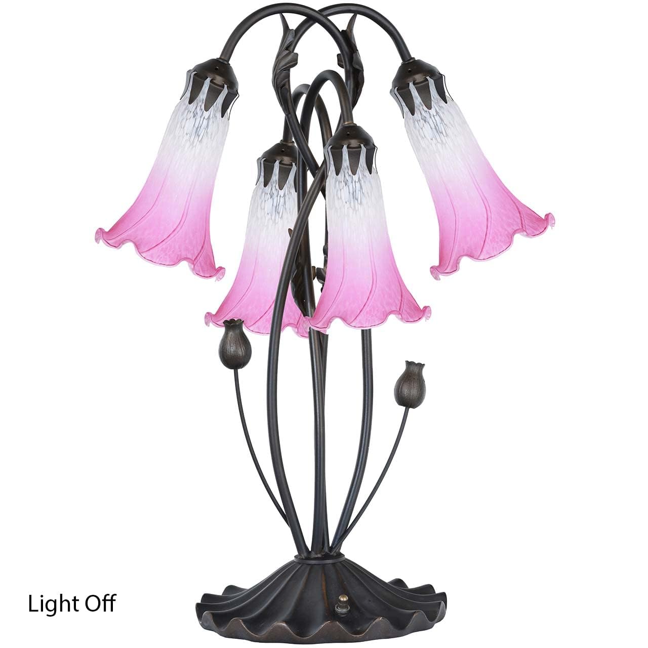 Bieye L30848 Lampa stołowa z dmuchanego szkła w kwiaty lilii do dekoracji salonu i sypialni (4 światła, różowa)