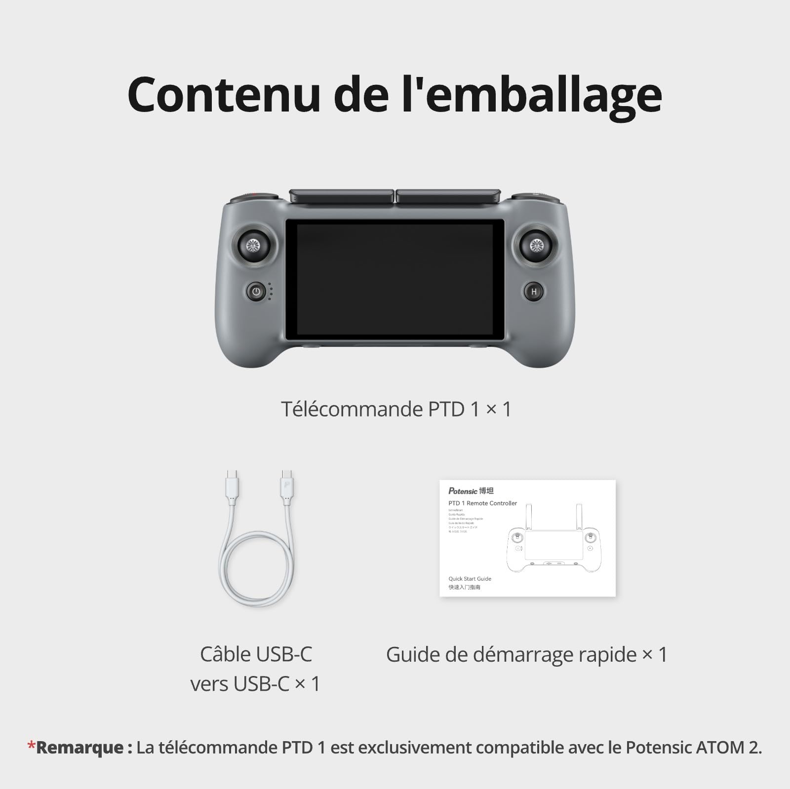 Potensic PTD 1 Télécommande avec Écran Tactile HD 5,5" Intégré, Transmission 10 km, Autonomie 3h, Mémoire 32 Go, pour Drone Atom 2