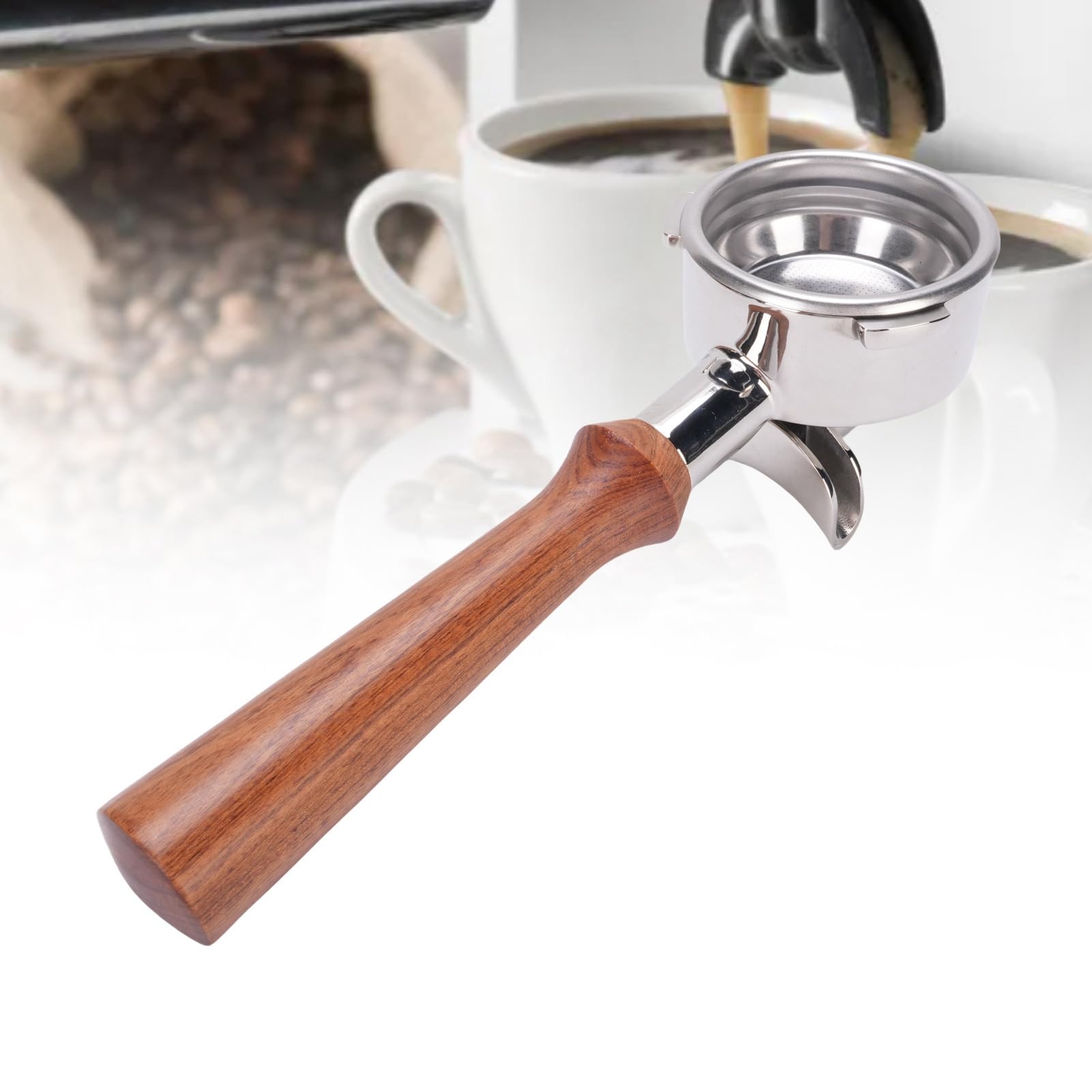 Portafiltro da 58 mm, filtro per caffè a doppio beccuccio in acciaio | Acciaio inossidabile SUS, design a doppio beccuccio, impugnatura in legno, accessorio per macchina per caffè espresso