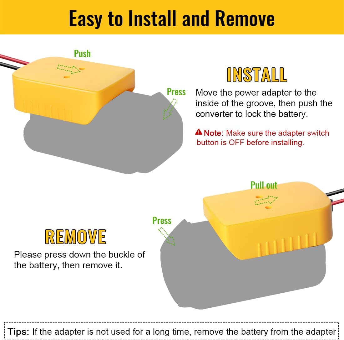 2 Packs Power Wheel Adapter Compatible with Dewalt 20V Battery, Converter Kit with Switch & Fuse & Wire Terminals & 12 AWG Wire for DIY RC Car Toys Robotics - Image 5