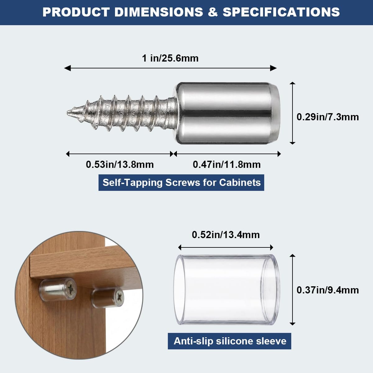 60Pcs Self-Tapping Screws for Cabinets - Non-Slip Sleeve Shelf Pins, Laminate Support Pegs for Kitchen, Bookcases, and Wardrobes - Cross Head Phillips Cabinet Hardware