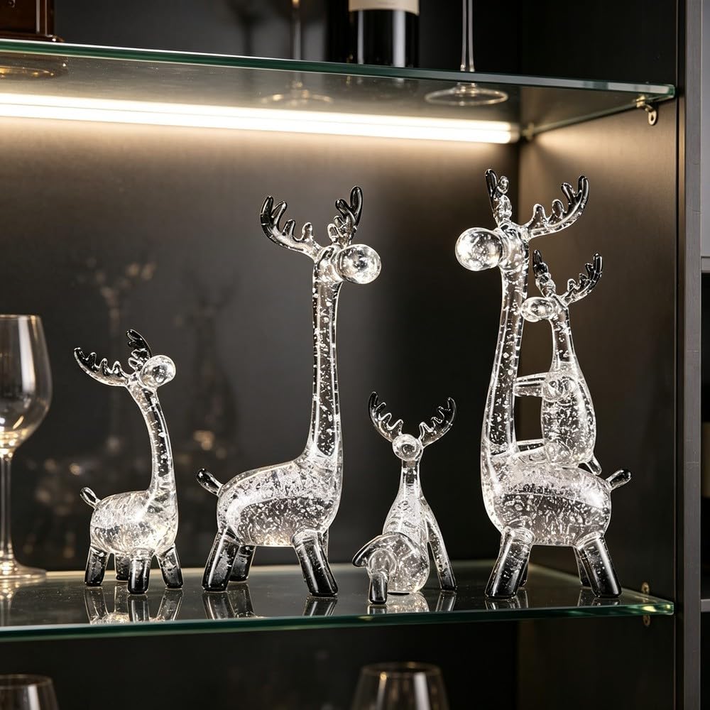 Titel: Rentier Familie Set 4 Stück Goldfolienharz Modern