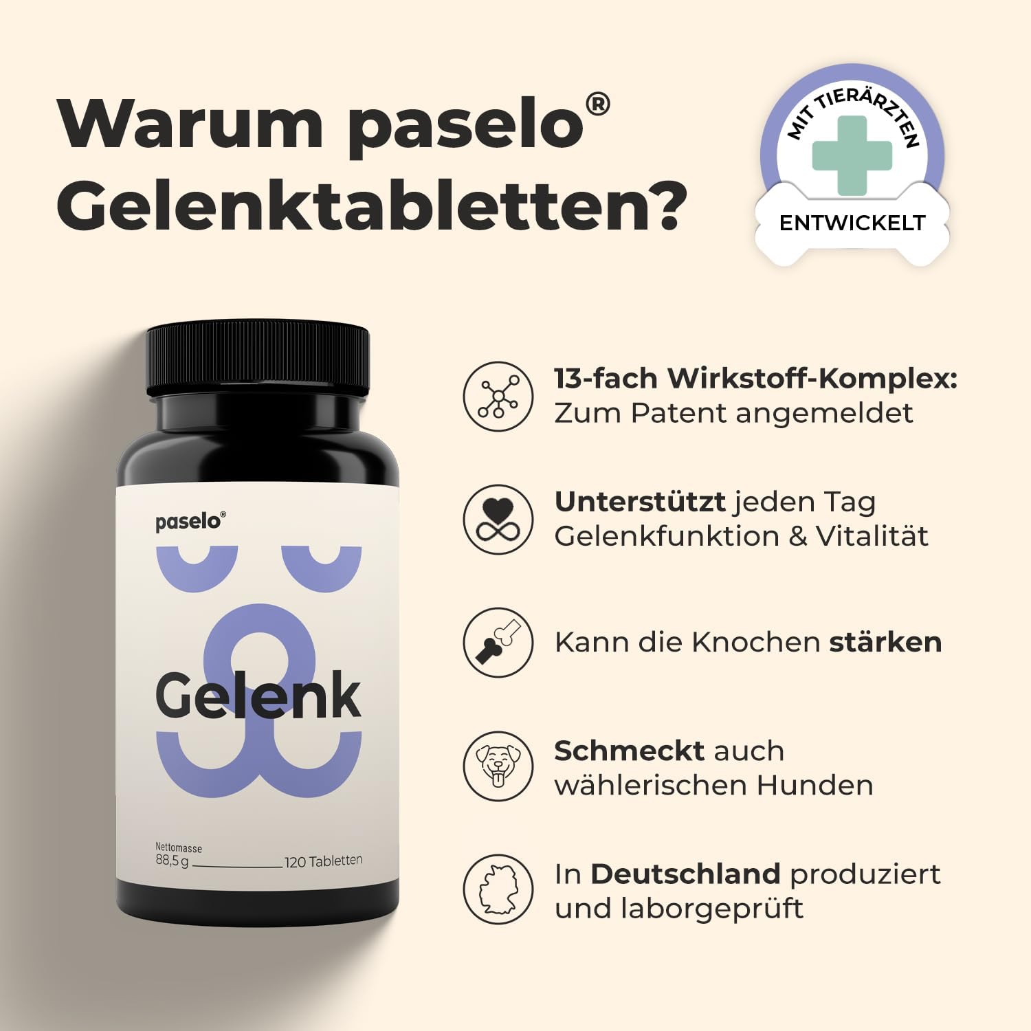 Gelenktabletten für Hunde – 120 Tabletten – 13-Fach Wirkstoffkomplex mit Grünlippmuschel & MSM – entwickelt mit Tierärzten, laborgeprüft, zum Patent angemeldet, Made in Germany – Einführungspreis