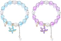 Caiyao 2Pcs Handmade Starfish Shell Matching Bracelets - Boho Glass Beaded Couple Friendship Boho Strand Bangle for Women Men Gifts