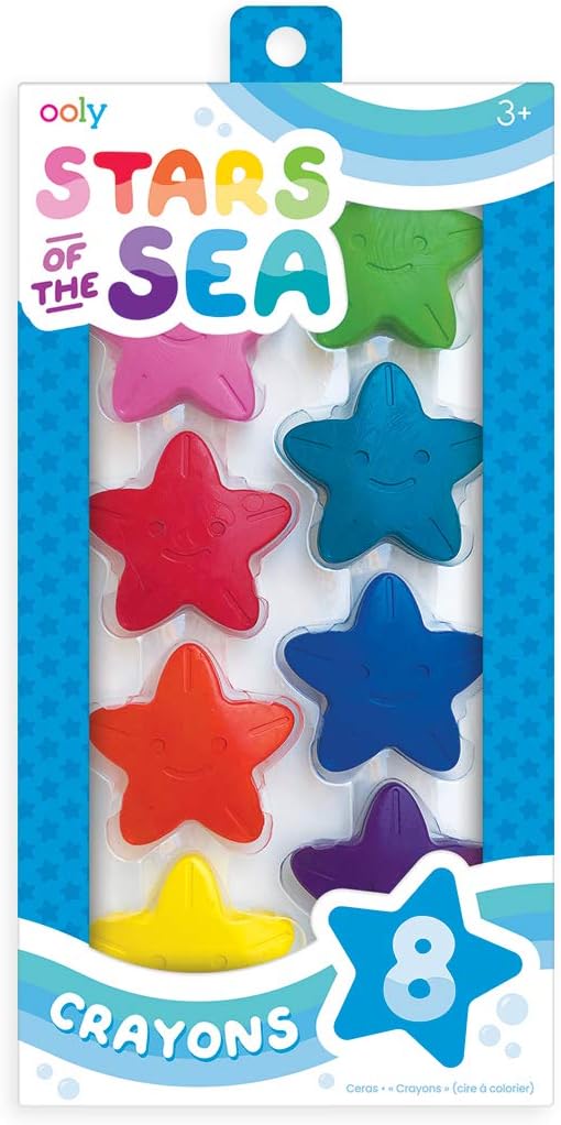 Ooly Stars of the Sea Chunky Crayons for Toddlers - Star Shaped, Easy to Hold, Non-Toxic Set of 8