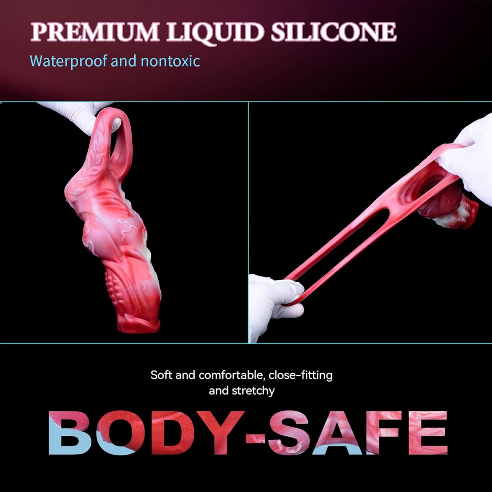 Manicotto for pene Spessi Anelli for pene Annodati Ingranditore dildo uomo, Manicotto estensore Steath in silicone rosso ritardare l'eiaculazione Erezione Ingrandimento coppie
