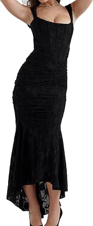 Women'S Sling Velvet Long Dress Sexy See Through Lace Slim Fishbone Dress Elegant Celebrity Evening Party Gowns