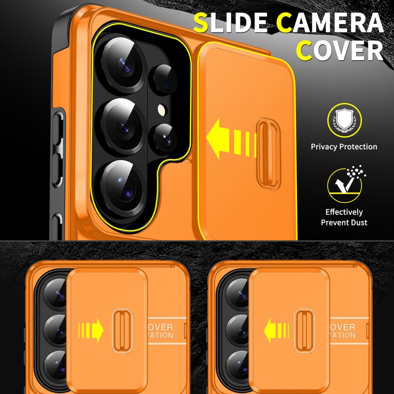 Image of LuxuryKase Shockproof Rugged Case for Samsung Galaxy S26 Ultra | Slide Camera Cover | 360 Rotating Ring Kickstand | Military-Grade Protection - Sunset Orange