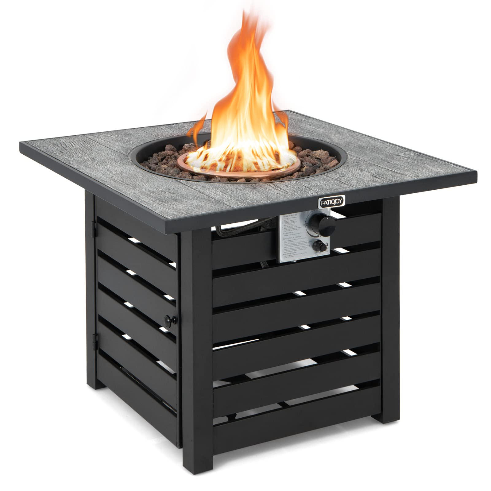 Tangkula 32-Inch Outdoor Propane Fire Pit Table, Patiojoy 50,000 BTU Square Gas Fire Pit with Ore Powder Tabletop, Adjustable Flame, Lava Rocks, PVC Cover, CSA Approved for Patio, Poolside, Garden
