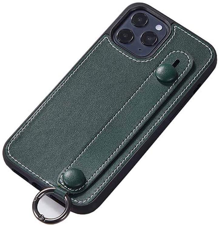 Housse en cuir pour iPhone 12 avec béquille antichoc élégante verte