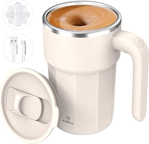 Miniatura 14 de Taza mezcladora eléctrica de 12 onzas, recargable, regalo para los amantes del café y uso en la oficina (negro) Negro (con pantalla),Crema