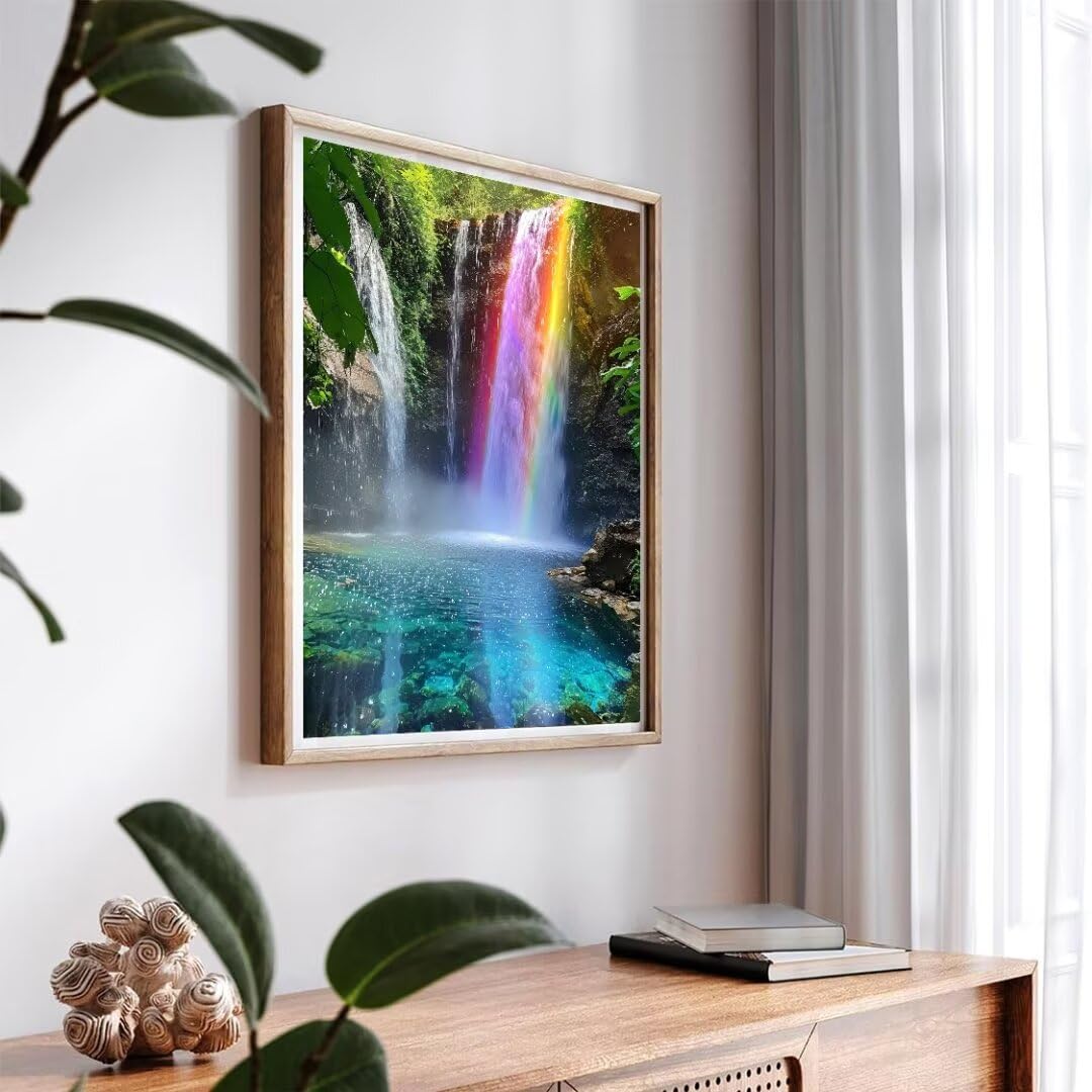 Pintura por Numeros Cascada Arcoiris Pintar por Numeros Adultos Niños, Paint by Number Kit con Pinceles y Pinturas Acrilicos, Cuadros por Numeros, Decoración para el Hogar (Sin Marco) 100x70cm w-3716