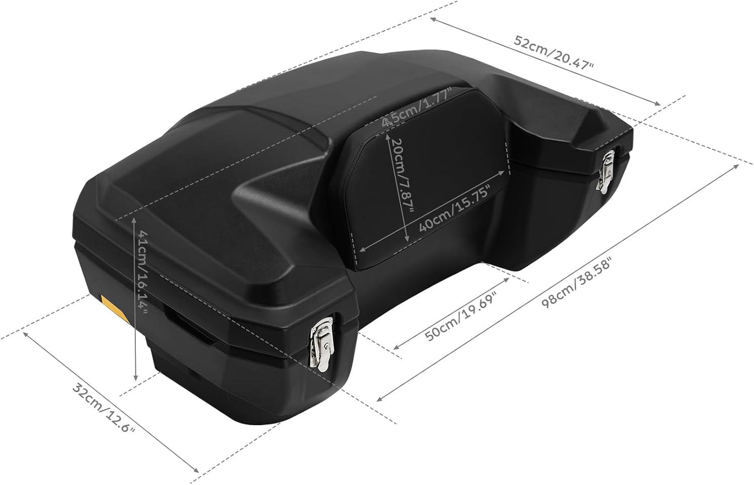 XMT-MOTO ATV Rear Seat Rack Cargo Storage Box Trunk Passenger Luggage w/Backrest Pad 96L
