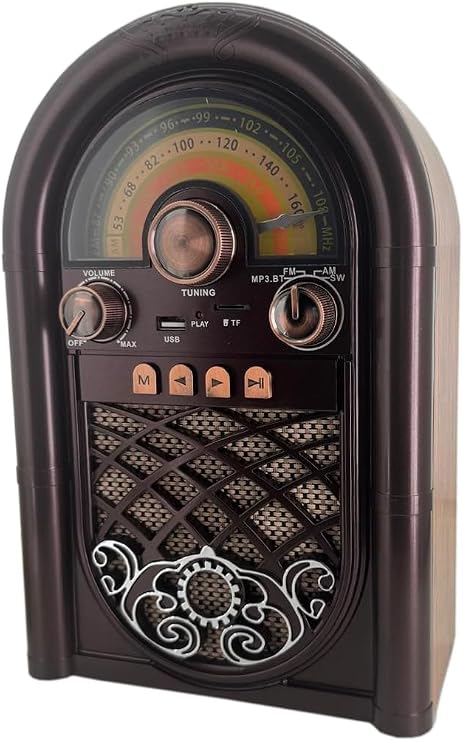 Coverzone Retro Radio Portable Bluetooth Speaker And Speaker Wood Veneer Classic Antique Style Indoor and Outdoor Multiband Decorative Classic Radio R-1950-BTL with USB Input (Dark Brown R-1950-BTL)