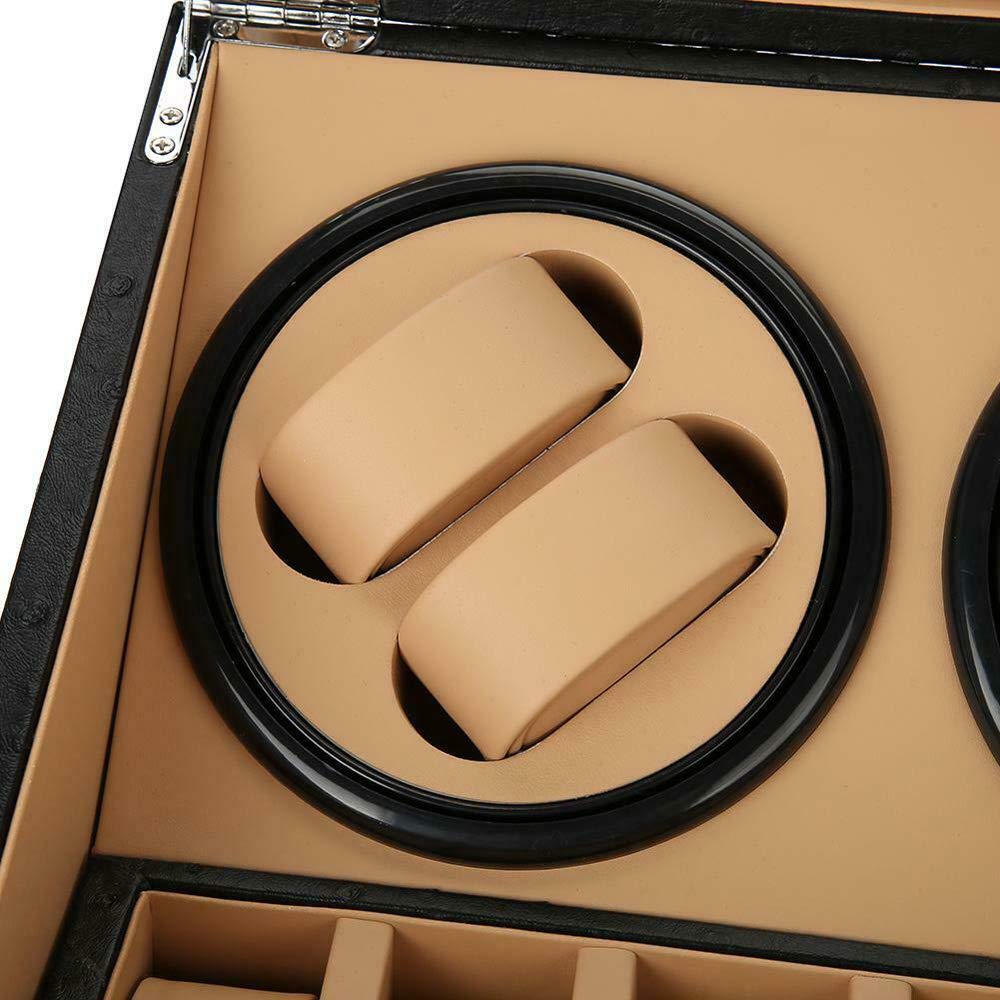 4+6 Uhrenbeweger für Automatikuhre 3 Drehmodis super leisem Motor Uhrenbeweger Box Luxuriöser PU Leder Uhrengehäuse Watch Winder mit 6 extra Speicherplätze und Transparente Glasabdeckung