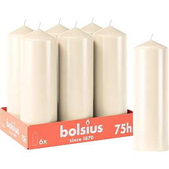 Bolsius Smooth Pillar Candles - Ivory - Pack of 6 - 20 x 7 cm - Decorative Household Candles - Burn Time 75 Hours - Unscented - Contains Natural Plant Wax - Without Palm Oil