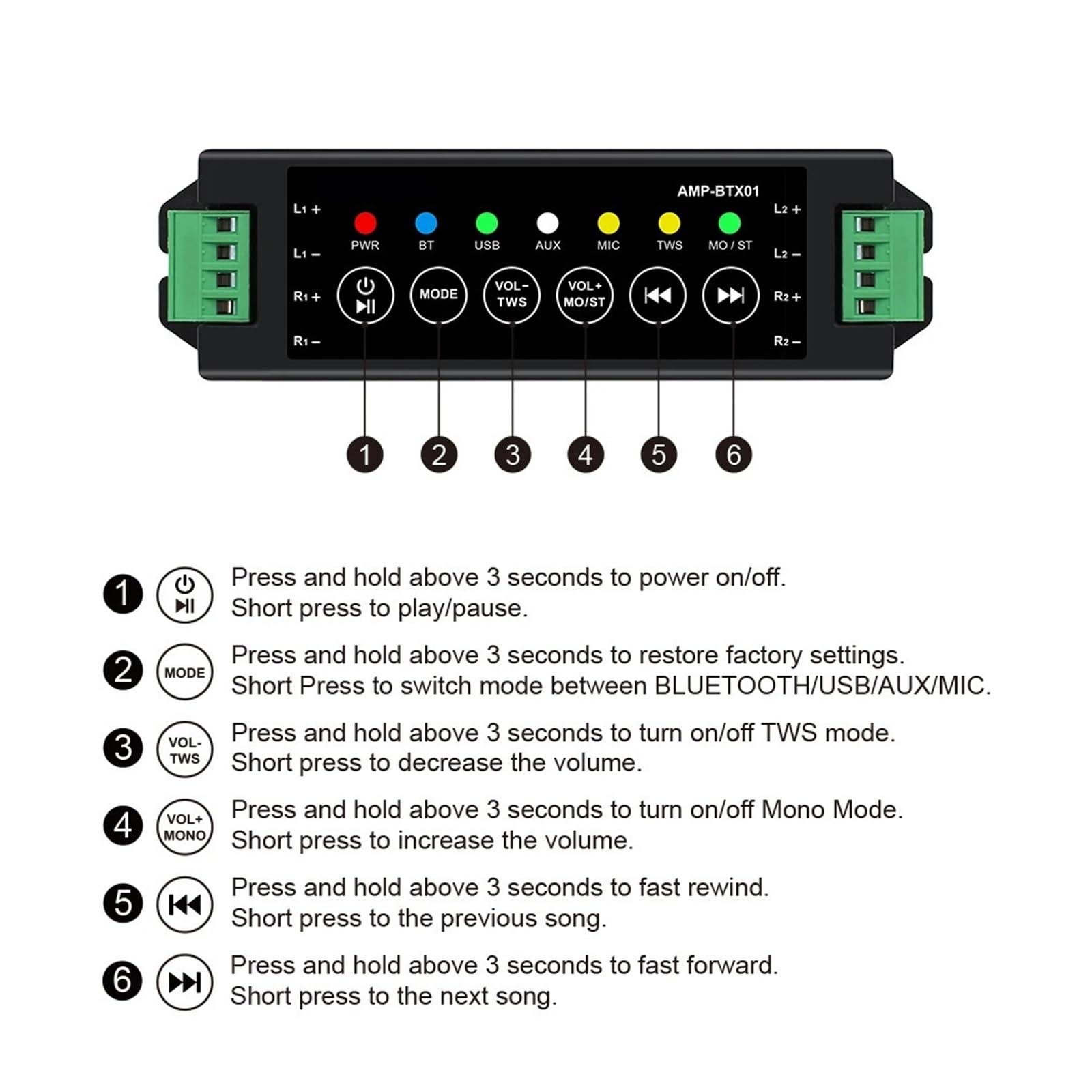 Amplificatore audio, Ricevitore adattatore di alimentazione stereo, amplificatore Bluetooth a 4 vie for altoparlante da soffitto per la casa, Karaoke