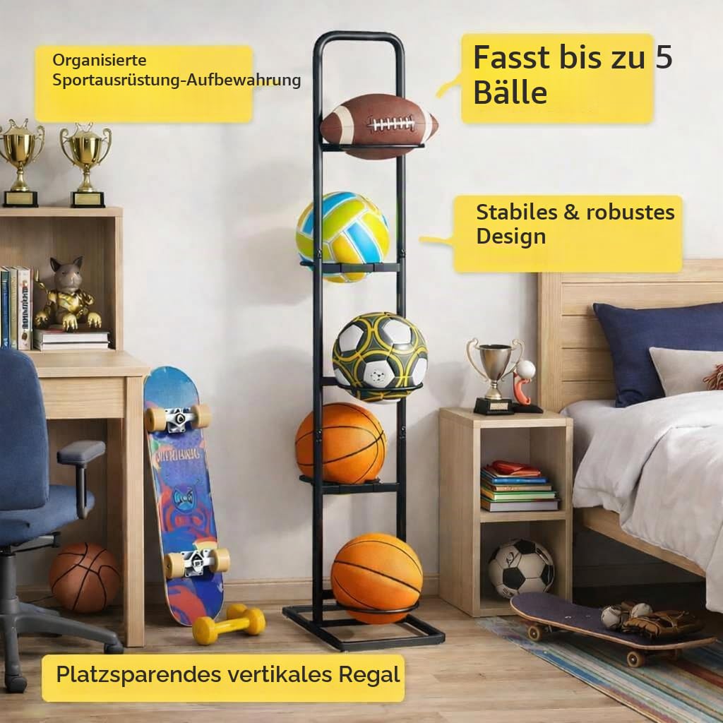 Ball Aufbewahrung Stahl-Ballständer mit 5 Kugelhaltern für Basketball Fußball Volleyball
