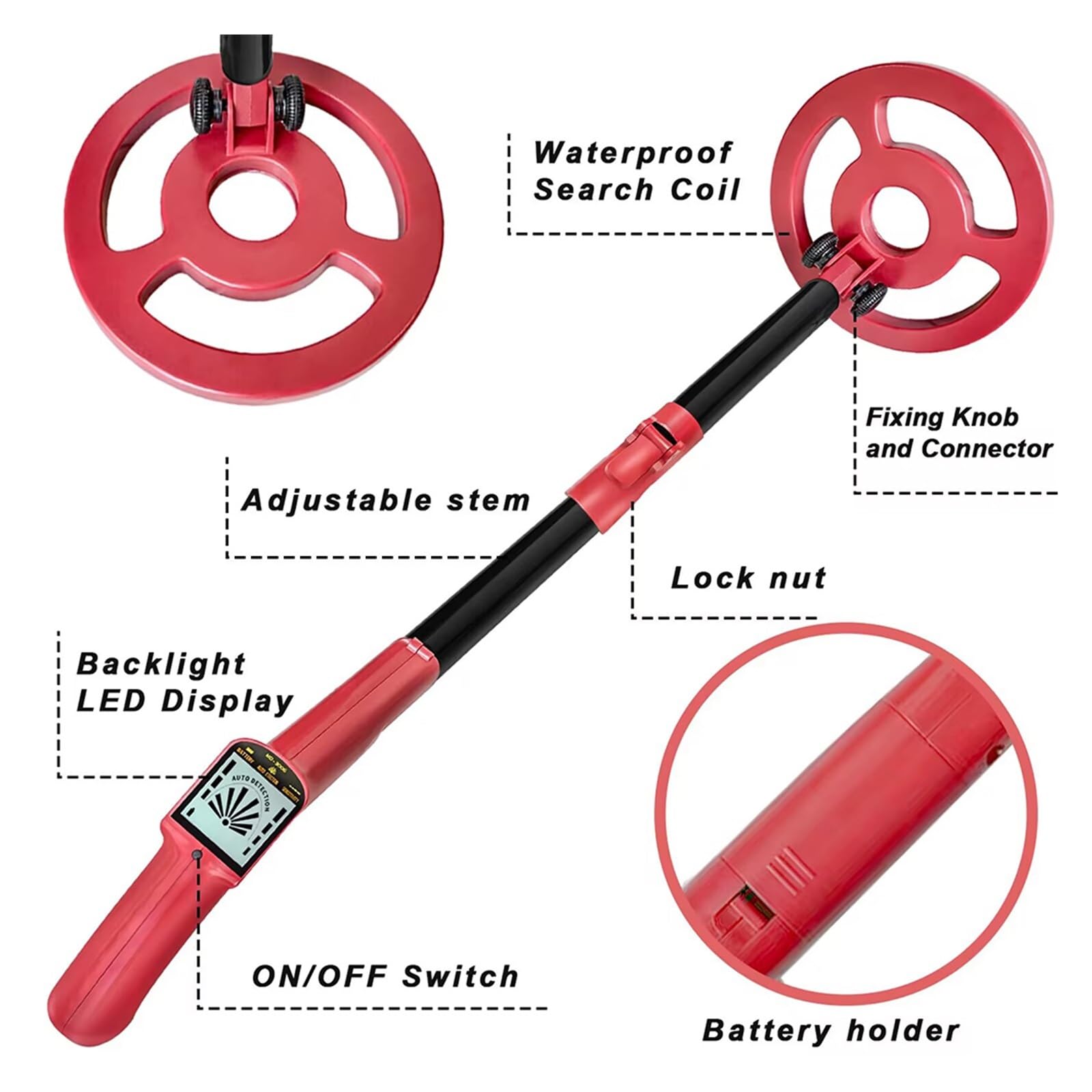 Détecteur de métaux, MD3006 détecteur de métaux Professionnel Portable Gold Finder Tige réglable Bobine étanche équipement Portable