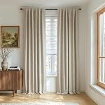 NICETOWN Naturel 100% Rideaux en lin noir 84 Inches Long, thermiquement isolé Farmhouse Thick Traitement de fenêtre complètement noirci 2 Panneaux pour le salon, 52" Étendue de chaque panneau