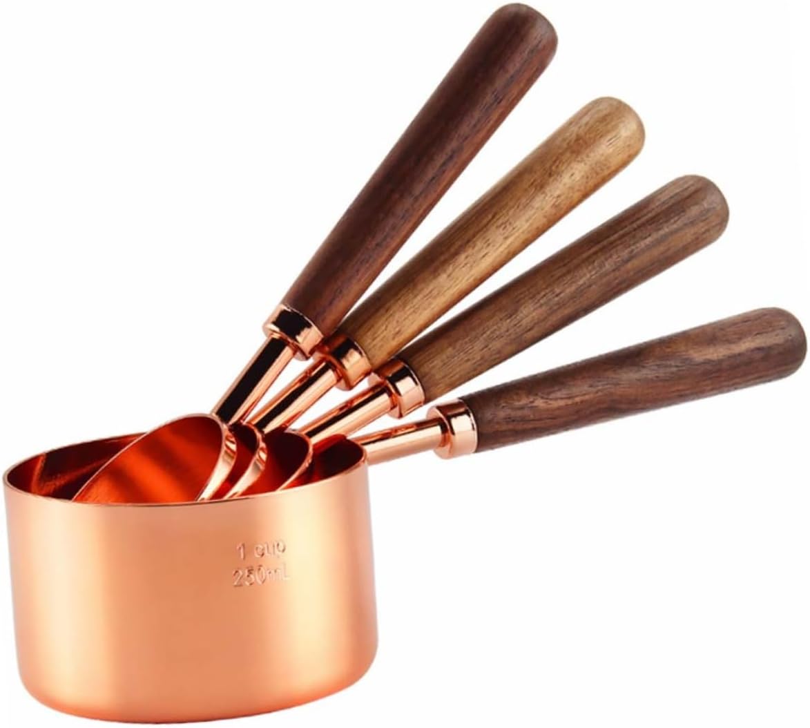 1set Stainless Steel Measuring Cups and Spoons Walnut Handle Accurate Measurement Tools for Baking and Cooking for Liquid and Dry Ingredients